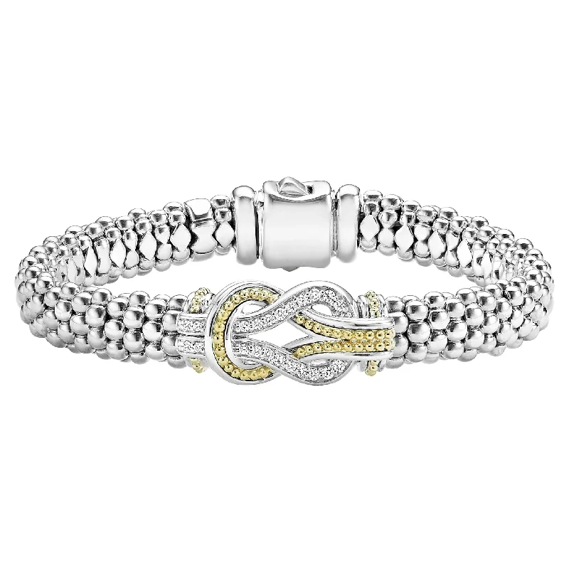 couple’s matching bracelets -Two Tone Knot Caviar Diamond Bracelet | 9mm (Size M)