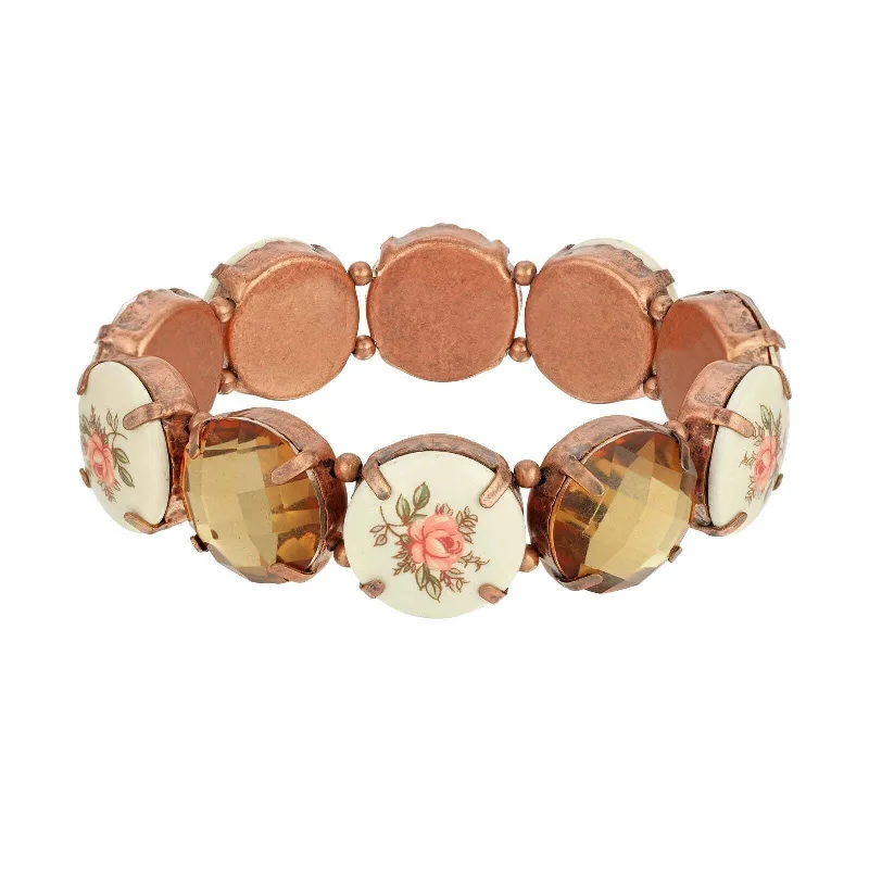 friendship bracelet with charms -1928 Jewelry Vintage Floral Round Stone Stretch Bracelet