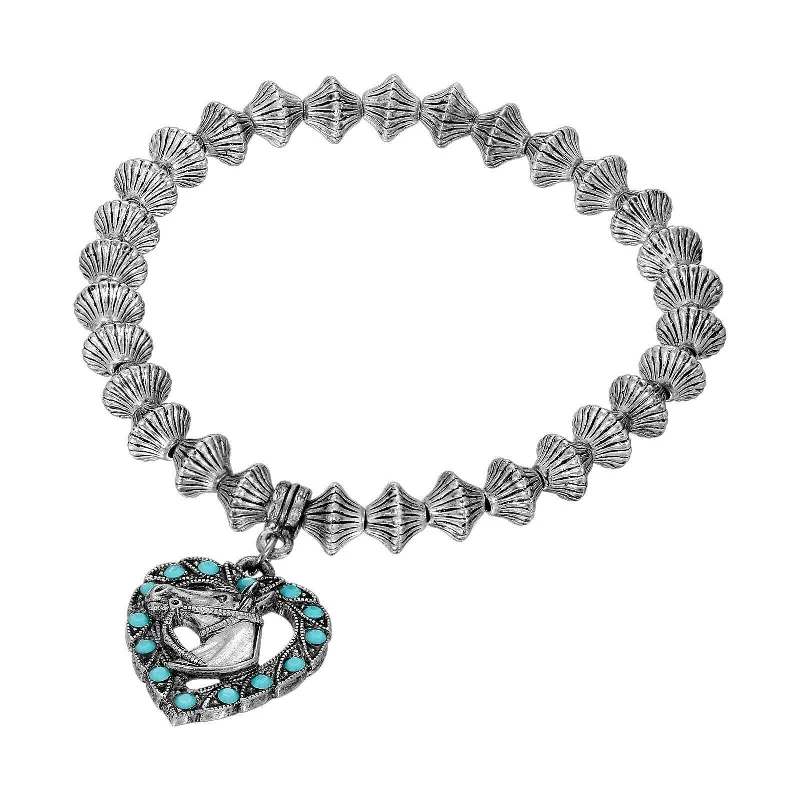 magnetic therapy bracelet for men -1928 Jewelry Heart Horse Head Turquoise Crystal Lantern Bead Stretch Bracelet