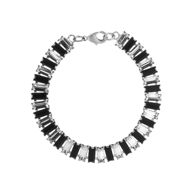 silver charm bracelet for women -1928 Jewelry Jet Black And Crystal Clear Austrian Baguette Chain Link Bracelet