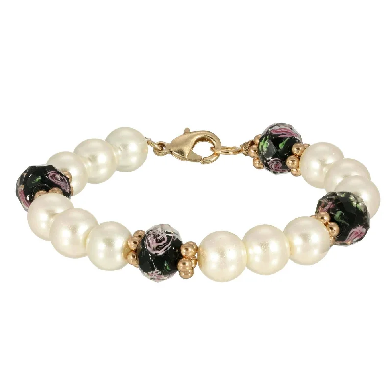 friendship bracelet with charms -1928 Jewelry Faux Pearl Black Bel Fiore Bracelet