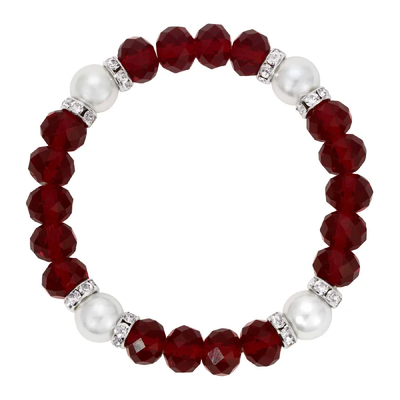 braided hemp bracelet -1928 Jewelry Siam Red Crystals & Glass Pearls Elegance Stretch Bracelet