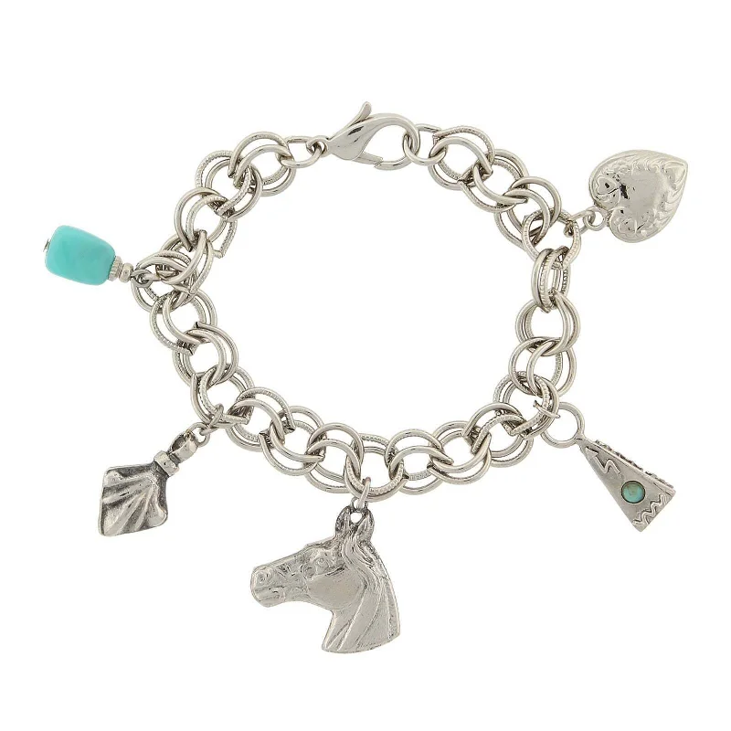 luxury silver bracelet -1928 Jewelry Southwest Turquoise And Charms Link Bracelet