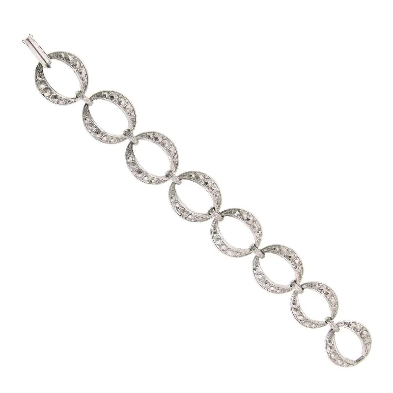 crystal healing bracelet -1928 Jewelry Silver Studded Faux Marcasite Link Clasp Bracelet