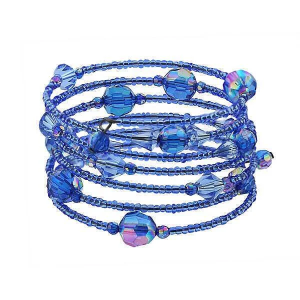 simple chain bracelet -2028 Jewelry 5 Row Sapphire Blue AB Beaded Coil Bracelet