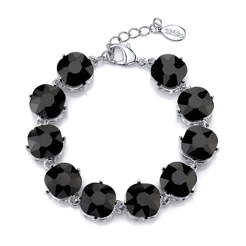 star and moon charm bracelet -2028 Jewelry Black Faceted Round Glass Stone Bracelet 7 - 8 Inch Adjustable