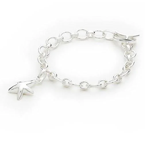 simple chain bracelet -925 Sterling Silver Plated 'Starfish' T-Bar Quality Charm Bracelet