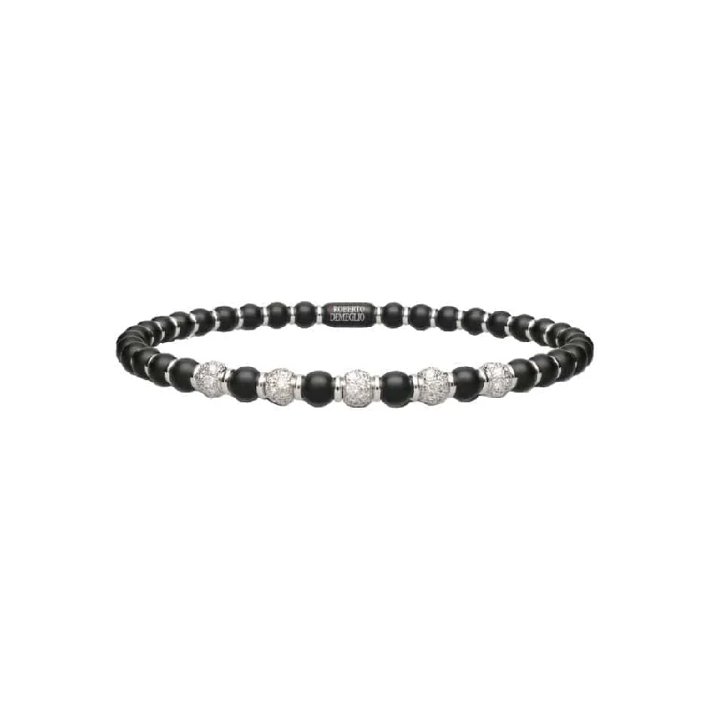 sterling silver charm bracelet -Diamond and Black Ceramic Sfera Bracelet