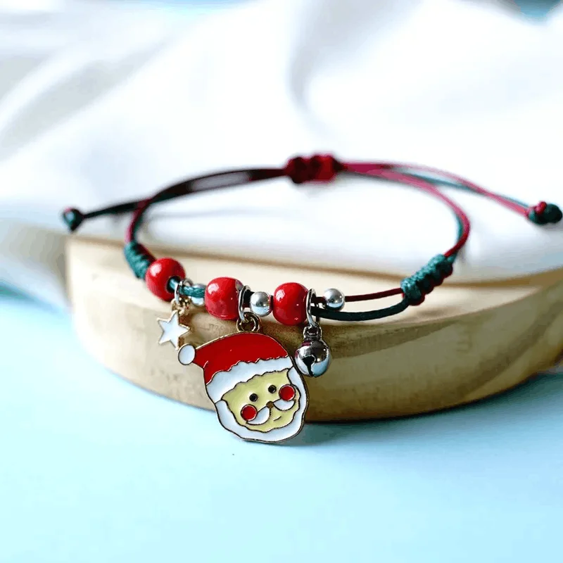 heart-shaped charm bracelet -Adjustable Christmas Rosy Cheeks Santa Wish / Friendship Bracelet