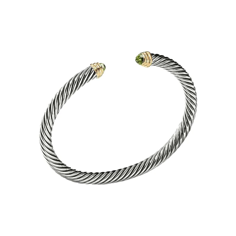 dainty gold bangle -Peridot Two-Tone Cable Classic Cuff