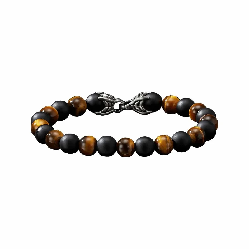 cuff bracelet with gemstones -Spiritual Beads Bracelet in Tiger's Eye & Black Onyx