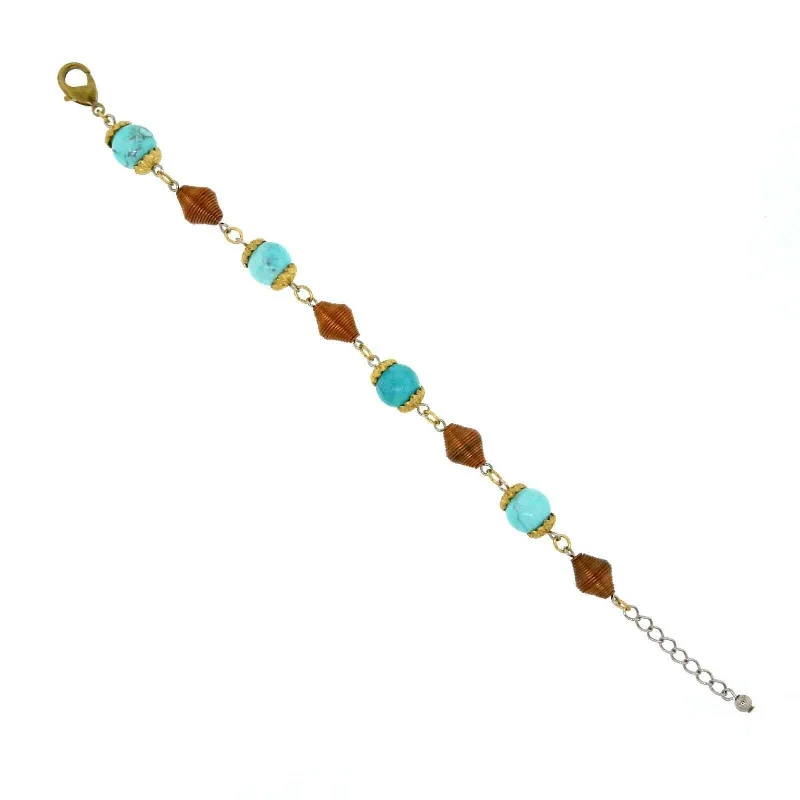 simple minimalist bracelet -T.R.U. Genuine Howlite Dyed Turquoise Copper Beaded Bracelet