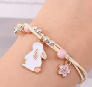 engraved nameplate bracelet -Children's Adjustable 'Bunny Rabbit with Flower' Wish Bracelet / Friendship Bracelet