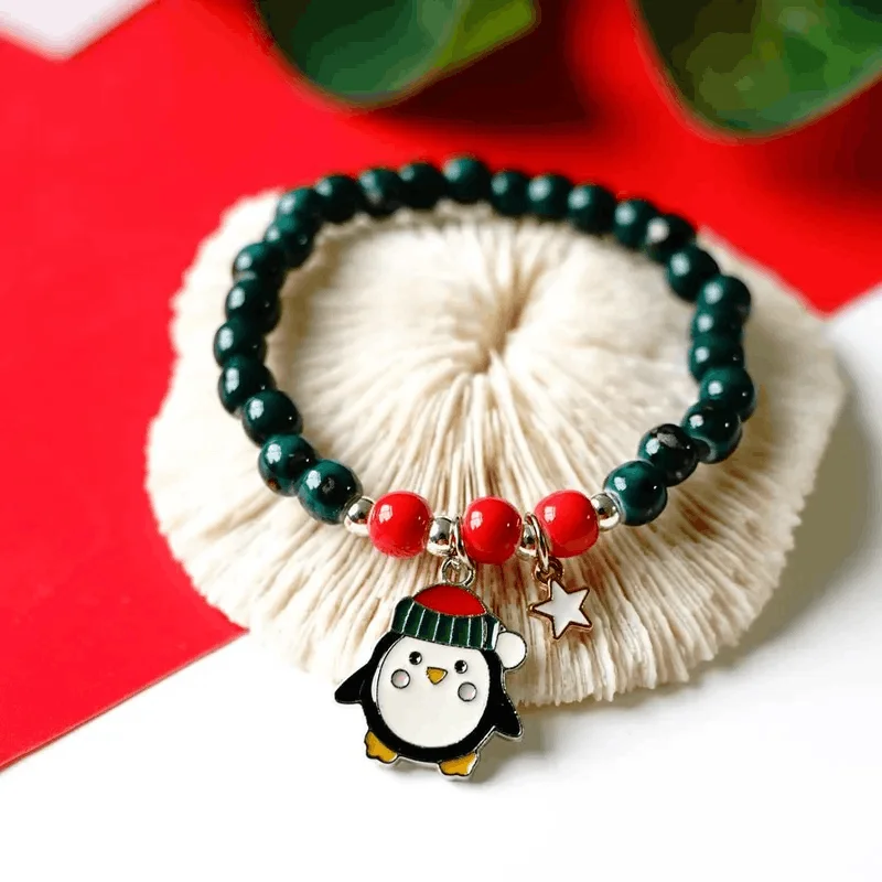 pearl and gold bracelet -Children's 'Christmas Penguin' Stretch Bead Bracelet