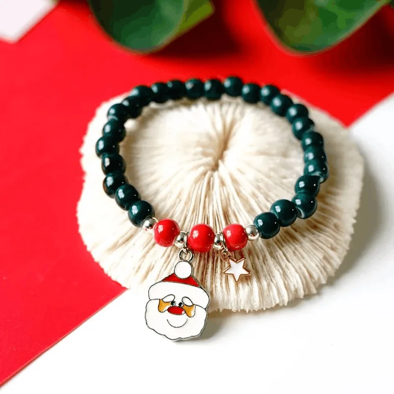 crystal healing bracelet -Children's 'Christmas Santa Face' Stretch Bead Bracelet