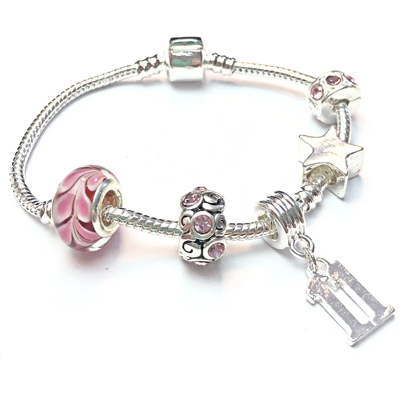 nautical rope bracelet -Children's 'Pink Crystal Happy 11th Birthday' Silver Plated Charm Bead Bracelet