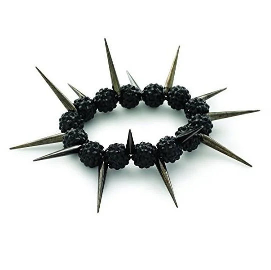 chunky gold bracelet -Designer Celebrity Style 'Black Spike' Czech Crystal Bead Stretch Bracelet