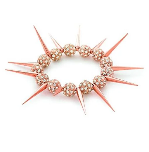 minimalist silver bracelet -Designer Celebrity Style 'Rose Gold Spike' Czech Crystal Bead Stretch Bracelet