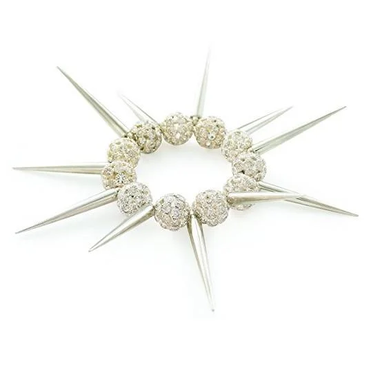 clasp bracelet with charms -Designer Celebrity Style 'Silver Spike' Czech Crystal Bead Stretch Bracelet