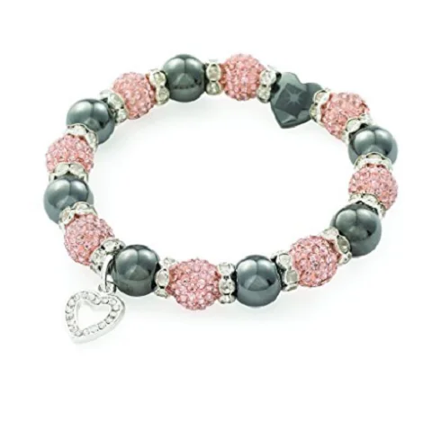 gold chain bracelet -Designer Inspired 'Heart Kensington Starlet' Champagne Czech Crystal and Haematite Stretch Bracelet