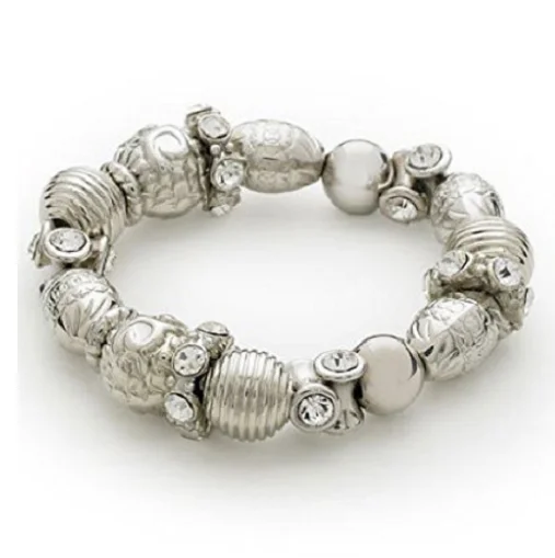 double strand bracelet -Designer Inspired 'Love Song' Silver Tone Diamante Stretch Bracelet