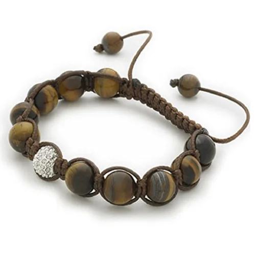 adjustable rope bracelet -Designer Inspired 'Stern's Star' Tiger's Eye Gemstone/Silver Pave Czech Crystal Disco Ball Bracelet