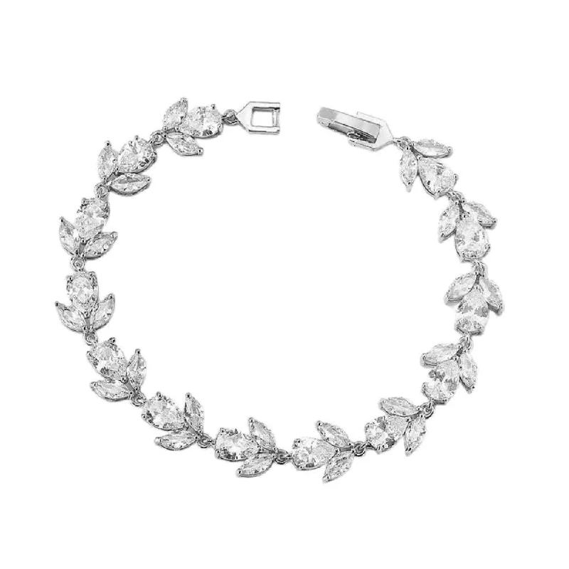 sterling silver bracelet with charms -Flower Blossom Cubic Zirconia Tennis Bracelets for Women with Marquise and Oval Cut AAA+ Cubic Zirconia