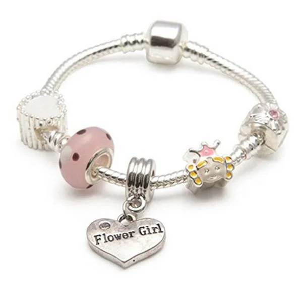 custom birthstone bracelet -Children's Flower Girl 'Little Princess' Silver Plated Charm Bracelet