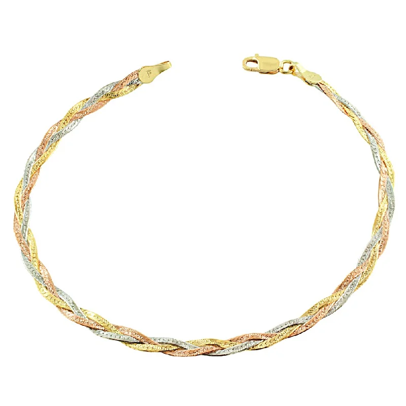 layered chain bracelet -Fremada 10k Tricolor Gold Braided Herringbone Bracelet (7.5-inch)