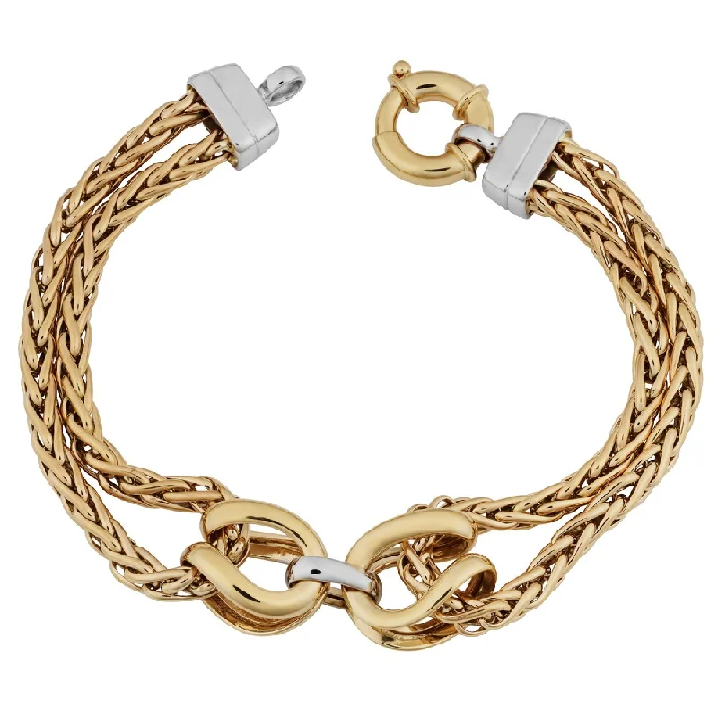 adjustable bead bracelet -Fremada 14k Two-tone Gold Double Wheat Chain Bracelet (7.5 inches)