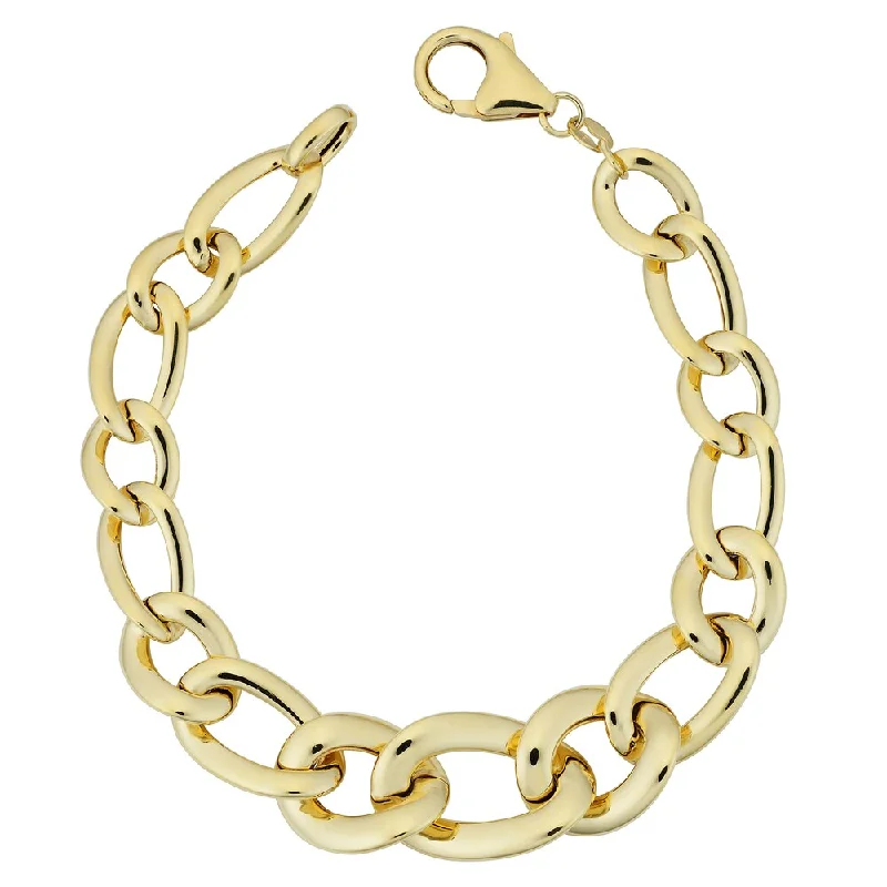 floral design bracelet -Fremda Italian 14k Yellow Gold Bold High Polish Oval Link Bracelet (7.5 inches)