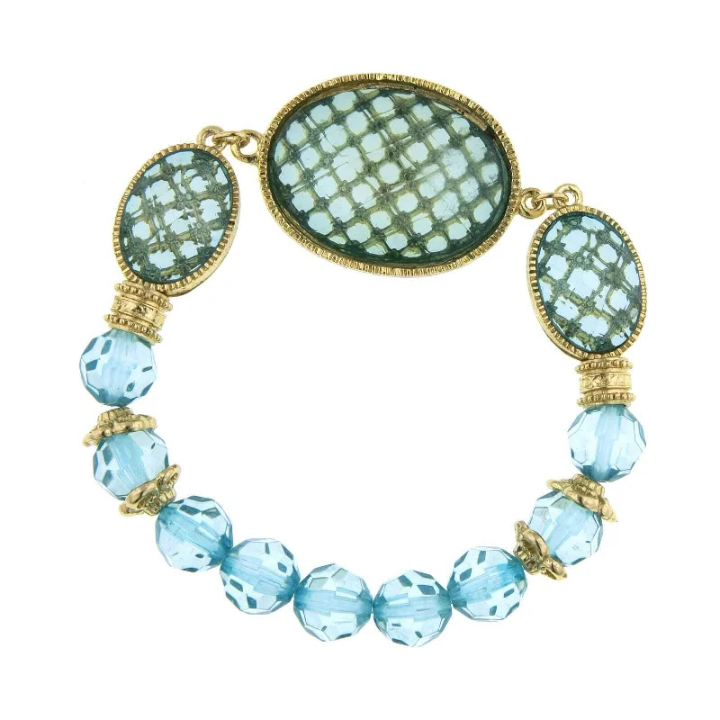 pearl drop bracelet -1928 Jewelry Light Aqua Blue Oval Faceted Stretch Bracelet