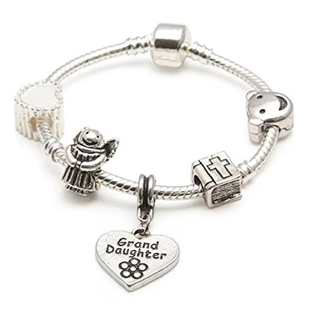 dainty gold bangle -Baby Girl's Christening Keepsake 'Granddaughter' Silver Plated Charm Bead Bracelet