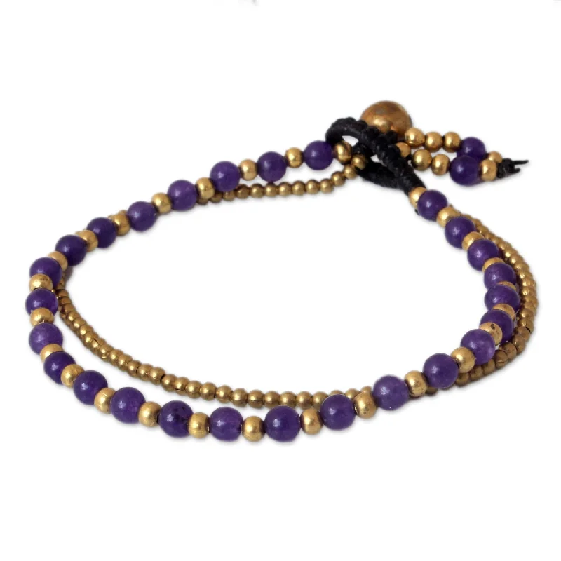 delicate gold chain bracelet -Handmade Brass 'Dazzling Harmony' Amethyst Bracelet (Thailand)