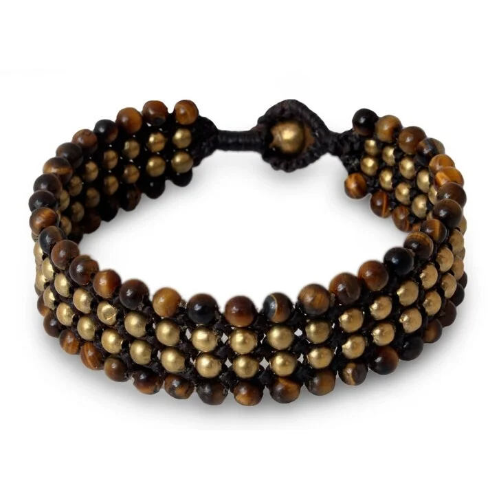 luxury silver bracelet -Handmade Brass 'Golden Sky' Tiger's Eye Bracelet (Thailand)