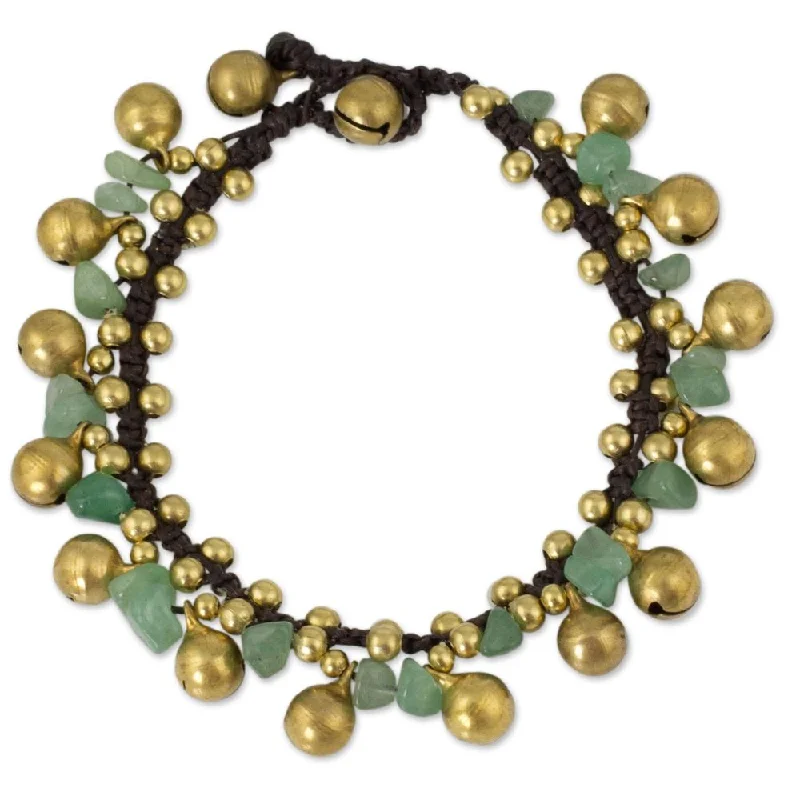 engraved couple’s bracelet -Handmade Brass 'Joyous Bells' Aventurine Bracelet (Thailand)