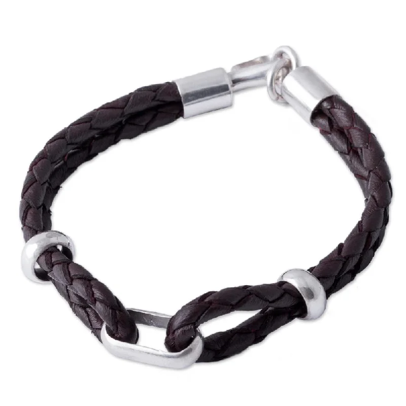 zodiac sign bracelet -Handmade Men's Sterling Silver Leather 'Naturally' Bracelet (Peru)