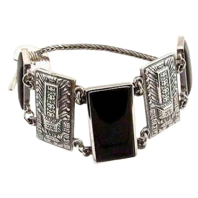 rose gold link bracelet -Handmade Sterling Silver 'Chavin Heritage' Obsidian Bracelet (Peru)