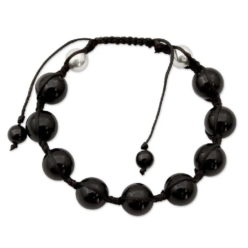 link chain bracelet for men -Handmade Sterling Silver 'Moonlit Protection' Onyx Bracelet (India)