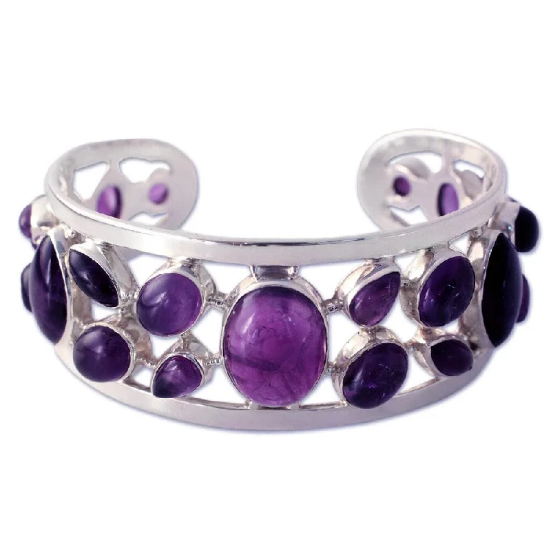 vintage style cuff bracelet -Handmade Sterling Silver 'Purple Harmony' Amethyst Bracelet (India)