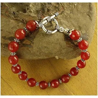 diamond chain bracelet -Handmade Sterling Silver 'Royal Glow' Carnelian Bead Bracelet (India) - Red