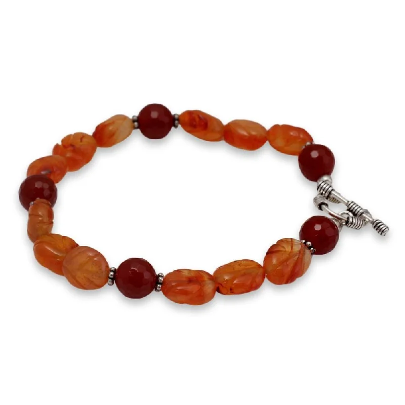 gold knot bracelet -Handmade Sterling Silver 'Sunset Forest' Carnelian Bracelet (India)