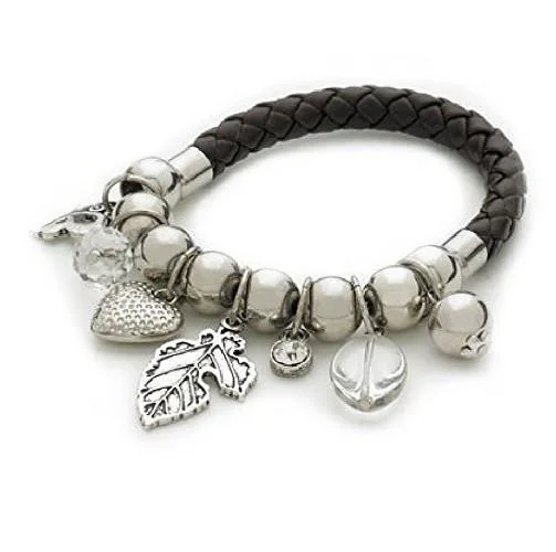 silver bangle bracelet for women -Heart Butterfly Leaf 'Silver Edge' Stretch Charm and Bead Bracelet