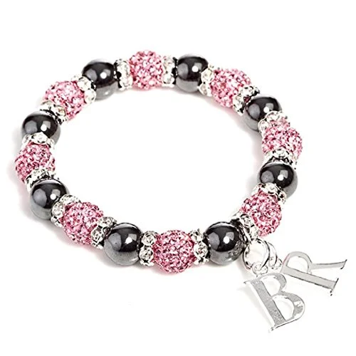 gemstone cuff bracelet -Liberty Charms 'Mayfair Duo Starlet' Pink Czech Crystal and Haematite Stretch Bracelet.