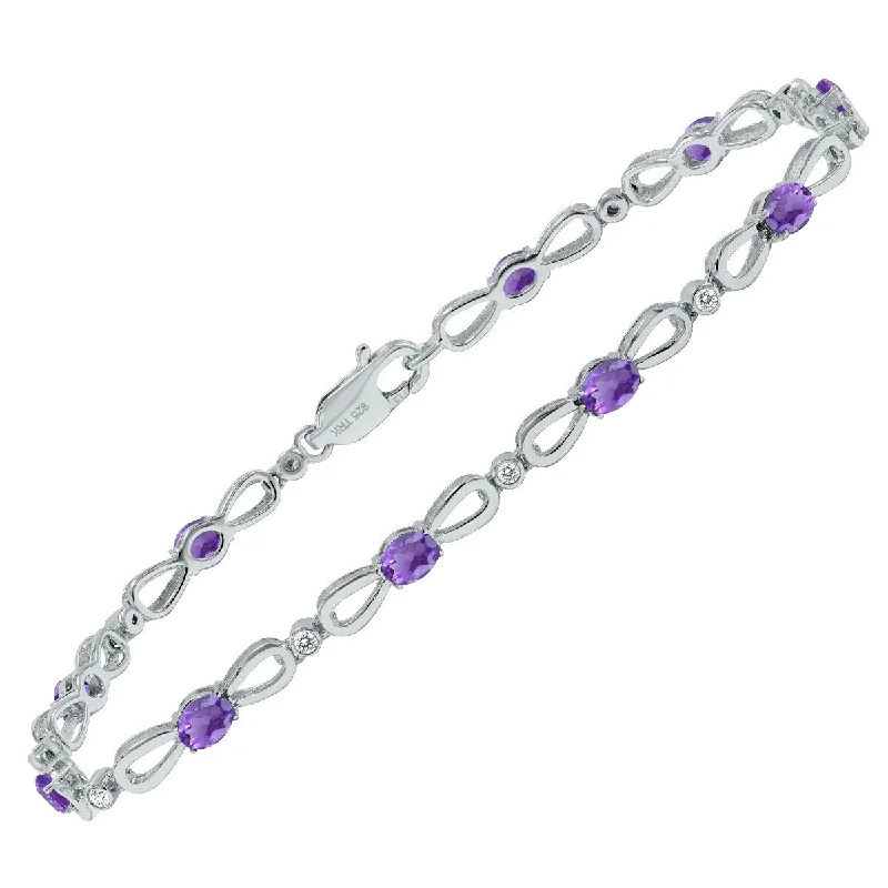 gemstone cuff bracelet -Marquee Amethyst and Natural Diamond Ribbon Loop Bracelet in .925 Sterling Silver