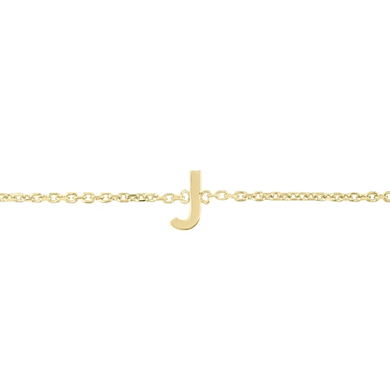 couple’s matching bracelets -Marquee Jewels 14K Solid Yellow Gold J Mini Initial Bracelet