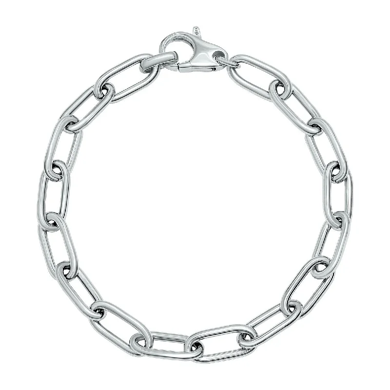 engraved silver bracelet -Marquee Jewels Silver Rhodium 6.5MM Chunky Paperclip Bracelet With Lobster Clasp