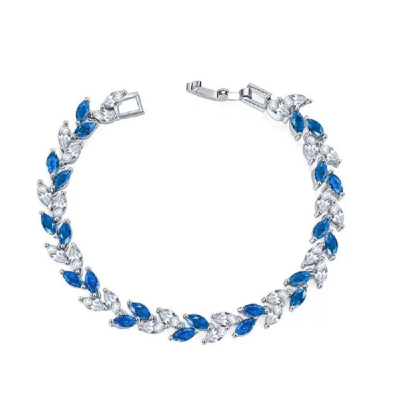 celestial charm bracelet -Marquise Cubic Zirconia Tennis Bracelets with Blue Sapphire and White Diamond Cubic Zirconia