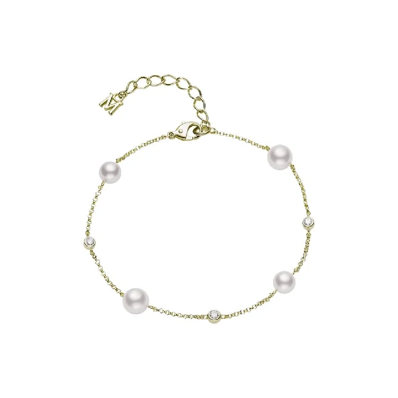 rainbow gemstone bracelet -Akoya Pearl and Diamond Station Bracelet