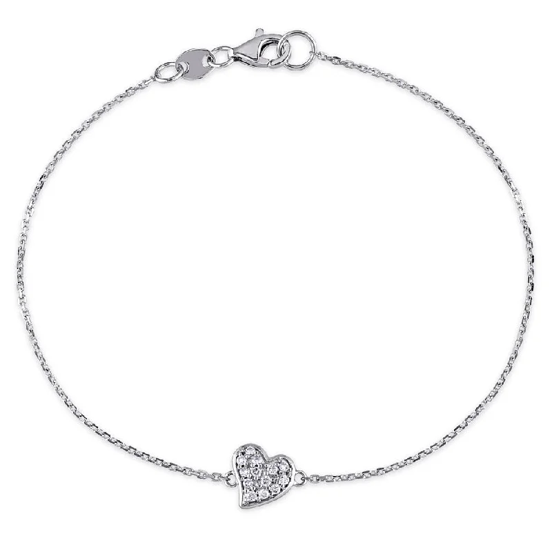 lucky charm bracelet -Miadora 1/10ct TDW Diamond Clustered Heart Charm Bracelet in 14k White Gold